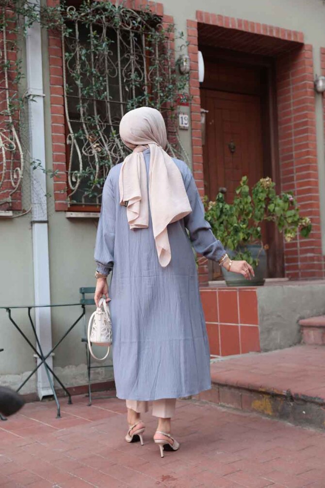 Düğmeli Füme Tesettür Tunik 70551FU - 3