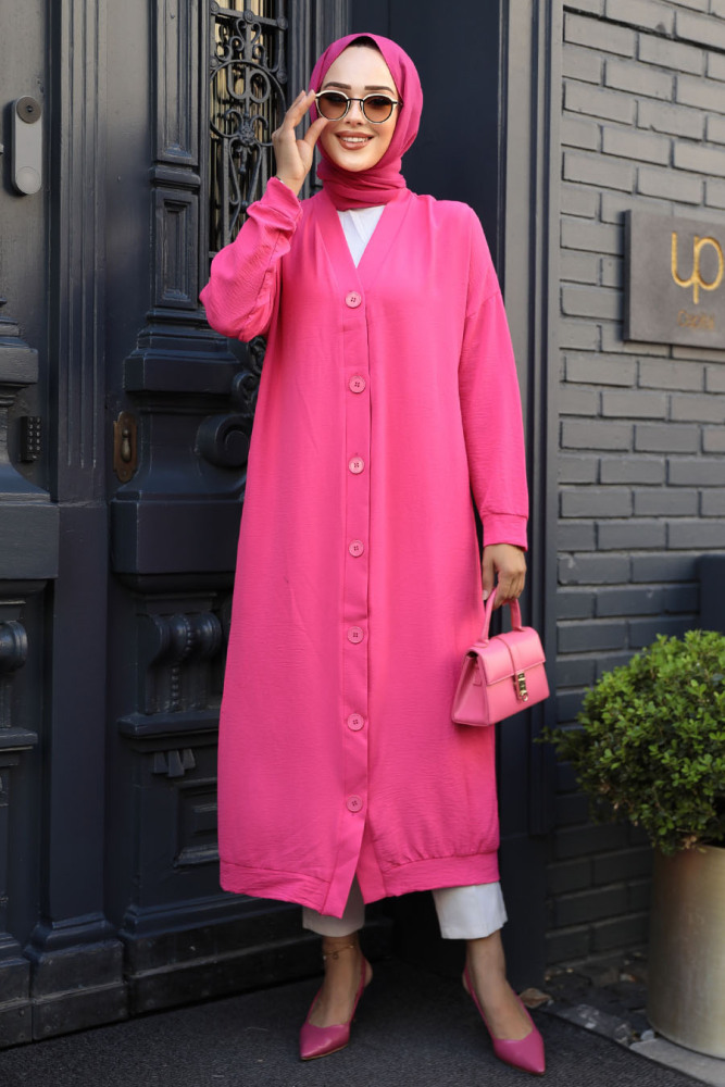 Düğmeli Fuşya Tesettür Kap 10244F - NEVA STYLE