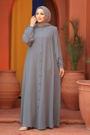 Düğmeli Gri Tesettür Abaya 45283GR - Thumbnail