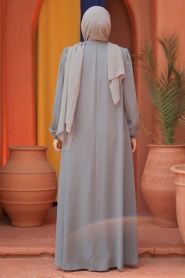 Düğmeli Gri Tesettür Abaya 45283GR - Thumbnail