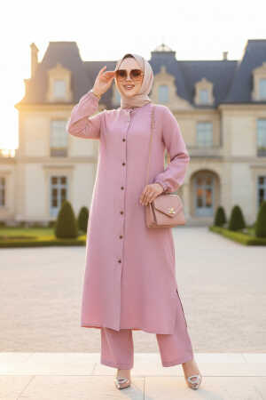 Düğmeli Gül Kurusu Tesettür İkili Takım 19017GK 