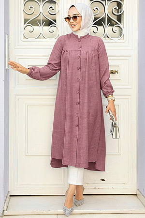 Düğmeli Gül Kurusu Tesettür Tunik 5642GK - N.S NEVA STYLE