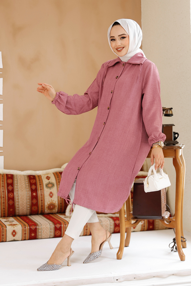 Düğmeli Gül Kurusu Tesettür Tunik 70881GK - NEVA STYLE