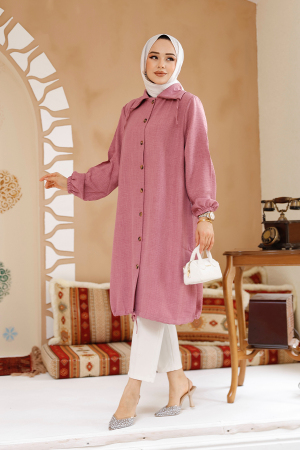 Düğmeli Gül Kurusu Tesettür Tunik 70881GK - 3