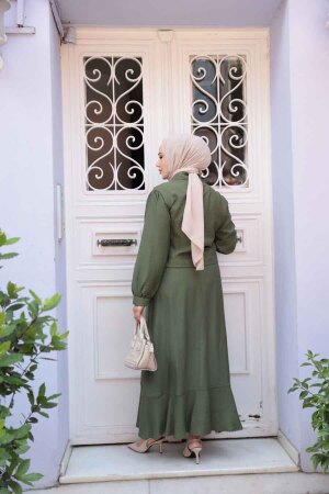 Düğmeli Haki Tesettür Etekli İkili Takım 44741HK - 3