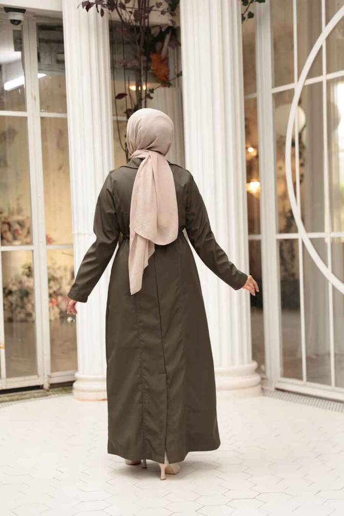 Düğmeli Haki Tesettür Trençkot 62231HK - 3