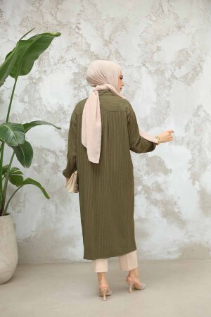 Düğmeli Haki Tesettür Tunik 45071HK - 4