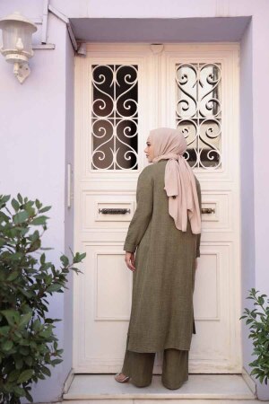 Düğmeli Haki Tesettür Üçlü Takım 76591HK - 4