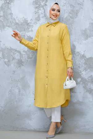 Düğmeli Hardal Tesettür Tunik 10784HR - NEVA STYLE