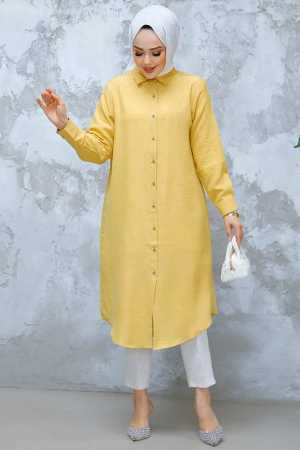 Düğmeli Hardal Tesettür Tunik 10784HR - 3