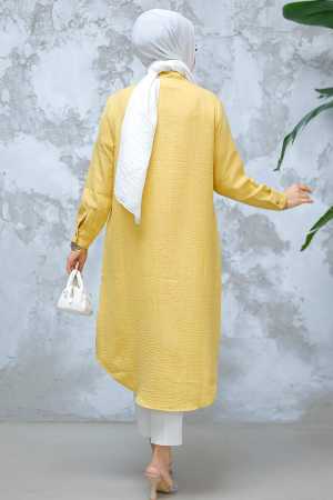 Düğmeli Hardal Tesettür Tunik 10784HR - 4