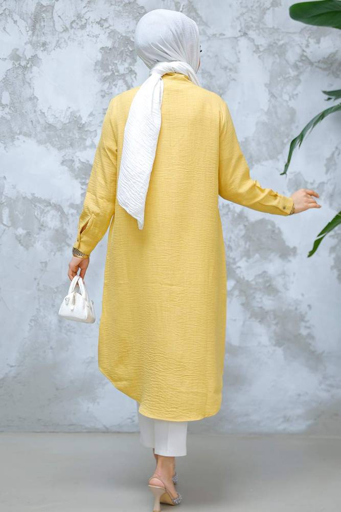 Düğmeli Hardal Tesettür Tunik 10784HR - 4
