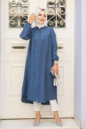 Düğmeli İndigo Mavisi Tesettür Tunik 5642IM - 2