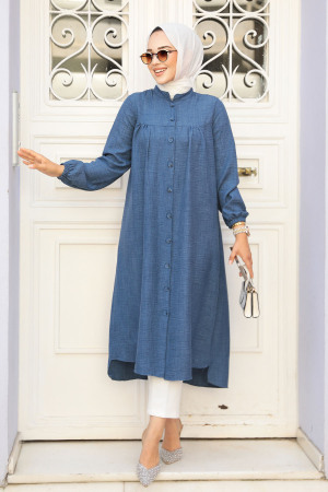 Düğmeli İndigo Mavisi Tesettür Tunik 5642IM - NEVA STYLE