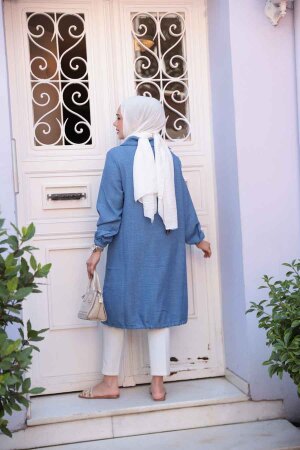Düğmeli İndigo Mavisi Tesettür Tunik 70881IM - 4