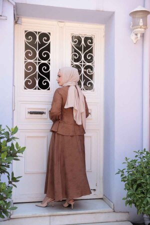 Düğmeli Kahverengi Tesettür Etekli İkili Takım 14334KH - 4