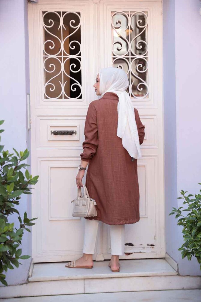 Düğmeli Kahverengi Tesettür Tunik 70881KH - 4