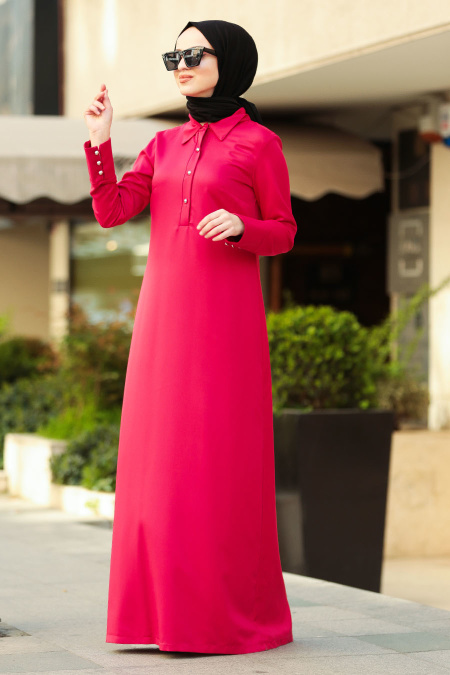 Düğmeli Kırmızı Tesettür Elbise 42221K