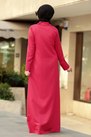 Düğmeli Kırmızı Tesettür Elbise 42221K - Thumbnail