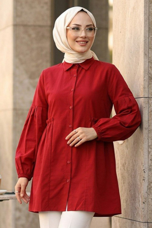 Balon Kol Kırmızı Tesettür Tunik 20377K - 2