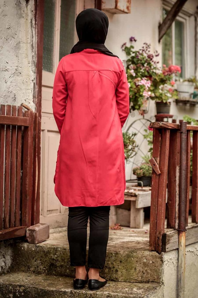 Düğmeli Kırmızı Tesettür Tunik 34230K - 2