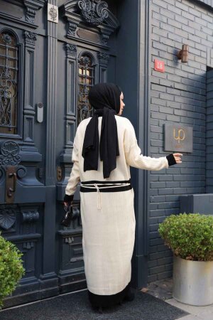 Düğmeli Krem Triko Tesettür Elbise 17209KR - 4