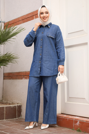 Düğmeli Lacivert Kot İkili Takım 44631L - 1