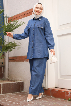 Düğmeli Lacivert Kot İkili Takım 44631L - 2