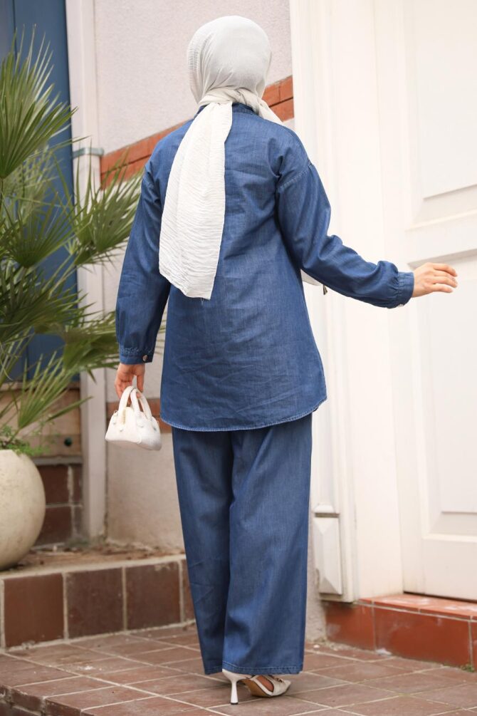 Düğmeli Lacivert Kot İkili Takım 44631L - 3