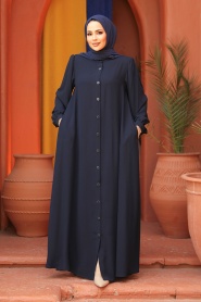 Düğmeli Lacivert Tesettür Abaya 45283L - Thumbnail