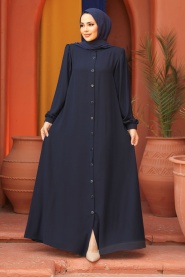 Düğmeli Lacivert Tesettür Abaya 45283L - Thumbnail