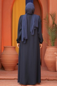 Düğmeli Lacivert Tesettür Abaya 45283L - Thumbnail