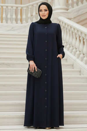 Düğmeli Lacivert Tesettür Abaya 45283L - 1