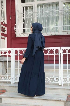 Düğmeli Lacivert Tesettür Elbise 239202L - 6