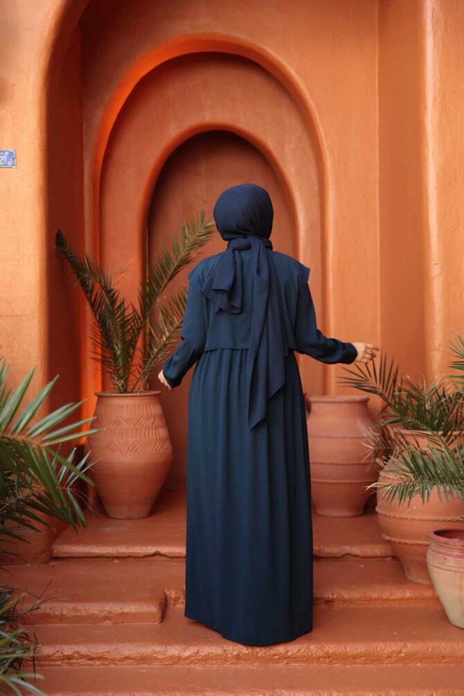  Düğmeli Lacivert Tesettür Ferace 26441L - 3