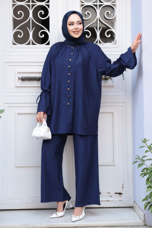 Düğmeli Lacivert Tesettür İkili Takım 30451L - 2