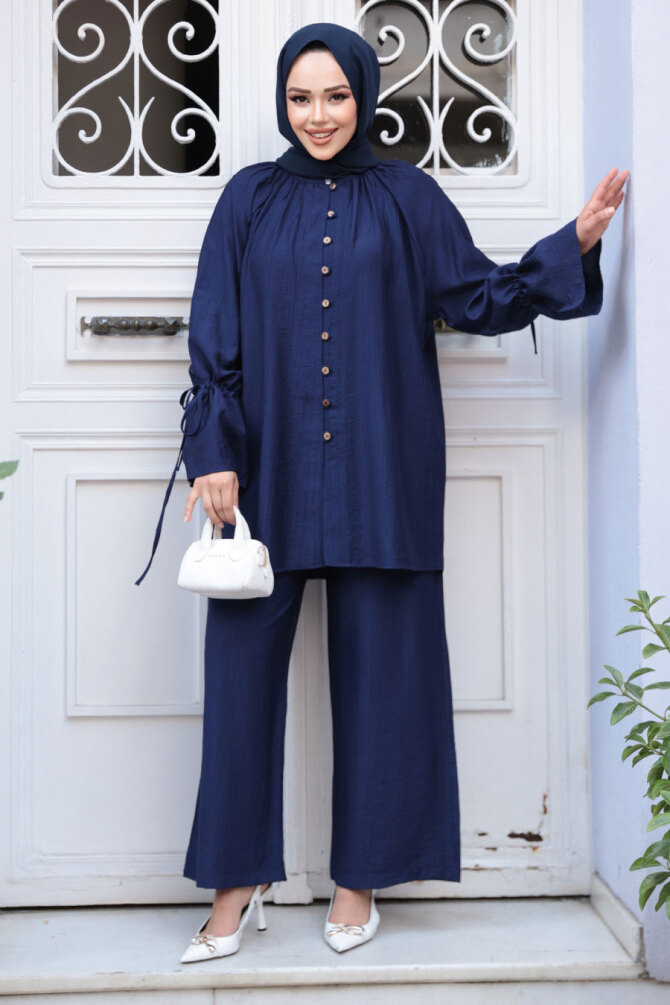 Düğmeli Lacivert Tesettür İkili Takım 30451L - 3