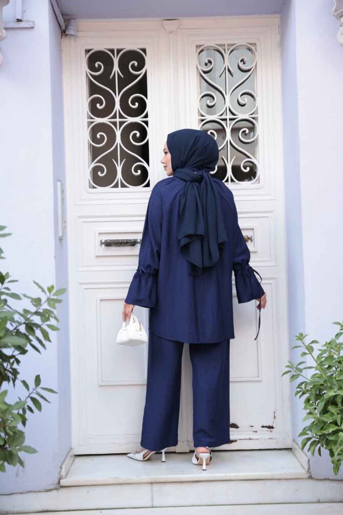 Düğmeli Lacivert Tesettür İkili Takım 30451L - 5