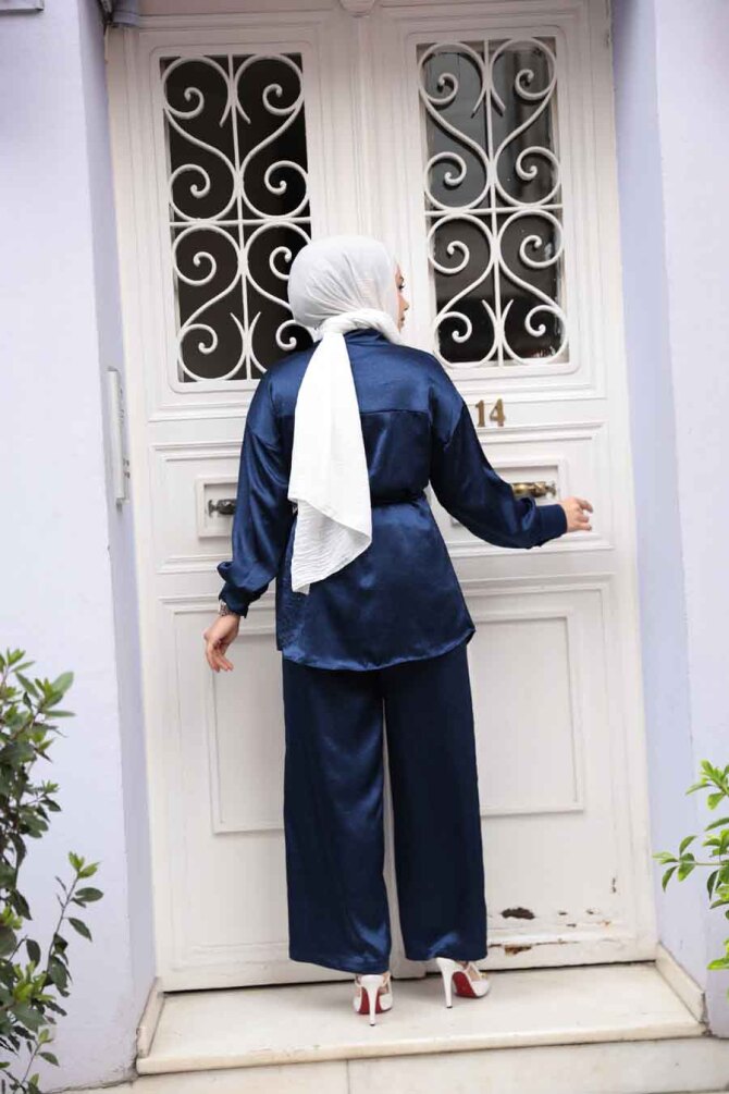 Düğmeli Lacivert Tesettür İkili Takım 4016L - 4