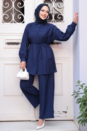 Düğmeli Lacivert Tesettür İkili Takım 60341L - 2