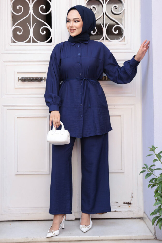 Düğmeli Lacivert Tesettür İkili Takım 60341L - 3