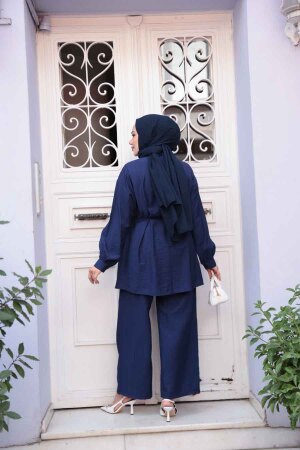 Düğmeli Lacivert Tesettür İkili Takım 60341L - 4
