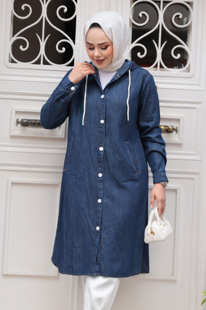 Düğmeli Lacivert Tesettür Kot Kap 7041L - NEVA STYLE