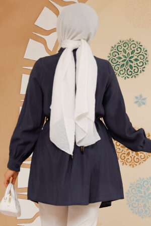 Düğmeli Lacivert Tesettür Tunik 10025L - 4