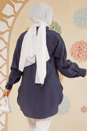Düğmeli Lacivert Tesettür Tunik 10059L - 4