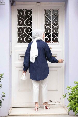 Düğmeli Lacivert Tesettür Tunik 10113L - 3