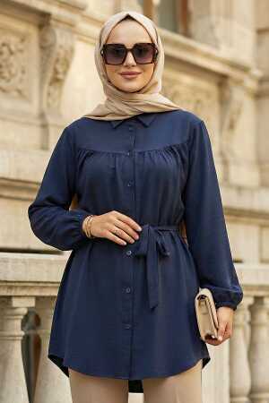 Düğmeli Lacivert Tesettür Tunik 10184L - 1