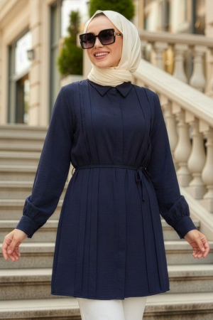Düğmeli Lacivert Tesettür Tunik 20273L 