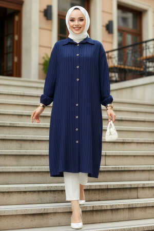 Düğmeli Lacivert Tesettür Tunik 45071L - 1