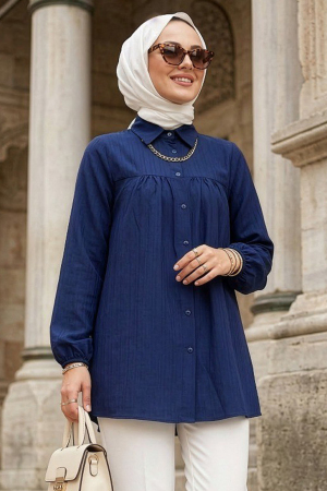 Düğmeli Lacivert Tesettür Tunik 5377L 